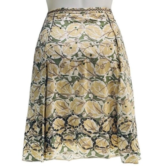 SIGNATURE SAKS FIFTH AVENUE Skirt Linen Blend Foliage Pleated Women's Size 10 - Picture 2 of 6